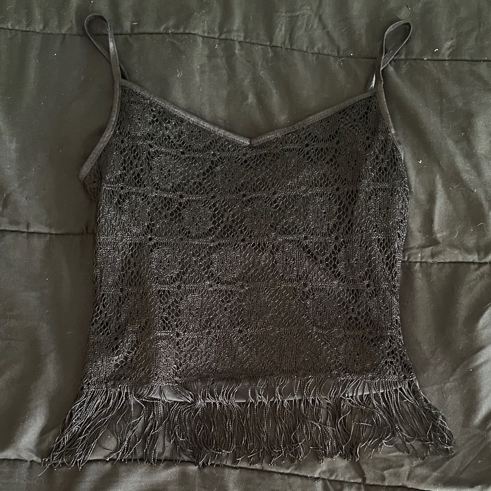 XOXO Black Lace Camisole with Fringe